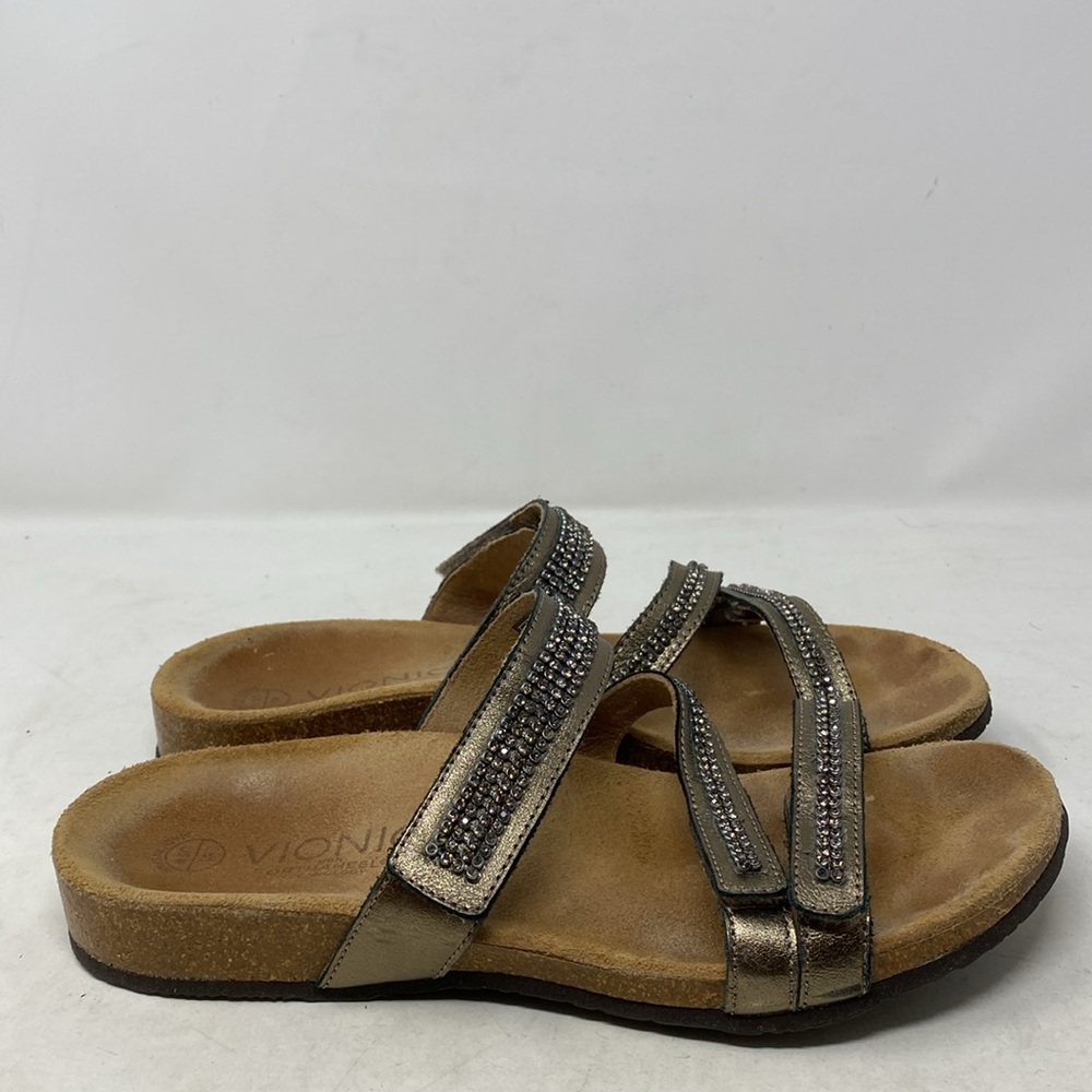 Vionic Afton Pewter Rhinestone Adjustable Sandals